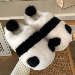 Kawaii Panda Slippers For Women Girls 2022 Winter Warm Fluffy House Slippers Funny Animals Slides Woman Platform Cute Slipper L230704