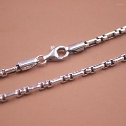 Chains Real 925 Sterling Silver 3mm Long Box Link Chain Necklace 19.7" Lobster Clasp