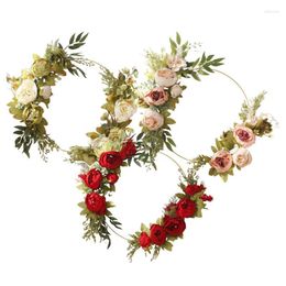 Decorative Flowers 9.6x19.6inch Peony Wreaths For Front Door Artificial Flower Hoop Wreath Decoration Summer Spring