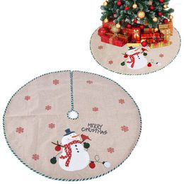Christmas Decorations 110cm Tree Skirt Linen Fabric Snowman Printed Xmas Bottom Decor Mat 2023 Merry Noel Apron
