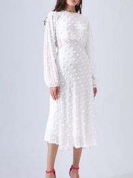 Casual Dresses 2023 Spring Women Fashion Vintage O-Neck White Dress Ladies Slim Lantern Sleeve Female Midi Vestidos