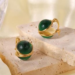 Hoop Earrings DEAR-LIFE Gemstone Double-sided Green Glass Stainless Steel For Women Jewelry