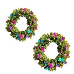 Decorative Flowers Artificial Spring And Summer Wreath Hanging With Fake Butterflies Front Door Flower For Window Decoration