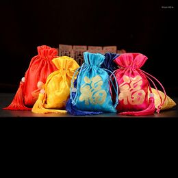 Jewellery Pouches Chinese Knot Joyous Christmas Bag Ethnic Small Drawstring Silk Brocade Gift Pouch Wedding Party Favour 4pcs/lot