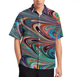 Men's Casual Shirts Neon Paint Swirl Colourful Liquid Print Beach Shirt Hawaiian Vintage Blouses Male Printed Big Size