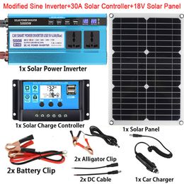 Other Electronics 12V/24V/48V/60V to 220V Solar Power System 20W 18V Solar Panel30A Charge Controller5000W Car Inverter Power Generation Kit 230715