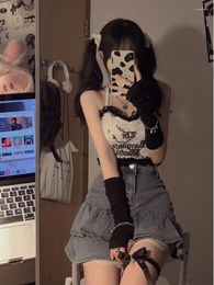 Women's Tanks Harajuku Y2k Lace Tank Tops Women Vintage Gothic Halter Backless Crop Top Female Aesthetic Korean Slim White Sweet