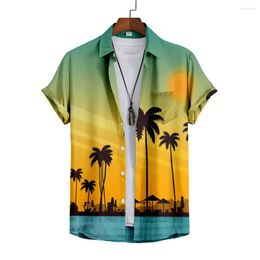 Men's Casual Shirts 3D Short Sleeve Coconut Tree Print Tops Hawaiian Holiday Fashion Unisex Summer Tee Oversized Clothing