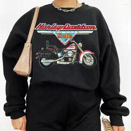 Women's Hoodies Vintage York Motorcycle Printing Autumn Fashion Pullover Women Long Sleeve Loose Cotton Thick Crewneck Tops Sweatshirts