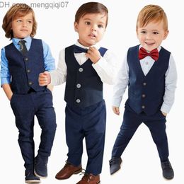 Clothing Sets New Boys' Set Children's Birthday Wedding Party Dress Gentleman Shirt Pants Tie 3 Pieces Boys' Clothing Children's Clothing 2-7 Years Z230720