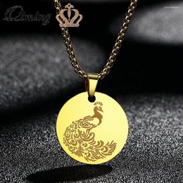 Pendant Necklaces QIMING Dainty Peacock Necklace For Women Cute Animal Bird Ethnic Jewelry Boho Stainless Steel