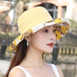 Berets Summer Fashion Hat Women's Korean Double Sided Bucket Sunscreen Outing Sun Floral Big Brim Face Covering