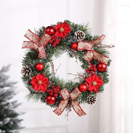 Decorative Flowers Classic Red Christmas Wreath Wall Hanging Garland Ornaments Window Front Door Ornament Home Decor