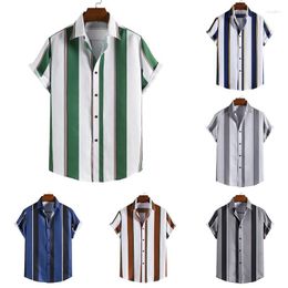 Men's Casual Shirts Hawaiian Shirt Summer Stripes Print Short Sleeve Top Tees Fashion Social Lapel Button Oversized Men Clothing