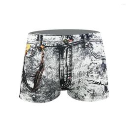 Underpants Fashion Mens Underwear Boxers Sexy Denim Printed Dollar Pocket Boxer Shorts Pants Male Clothes Para Hombre