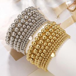 Bangle Boho Metal Gold Colour Ball Beaded Bracelets Set For Women Girls Fashion Statement Elastics Bangles Summer Jewellery Accessories