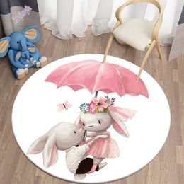 Carpets Decorative Carpet Cartoon Bunny Printed Area Rugs Round Carpet for Living Room Floor Mat Flannel Anti-Slip Mat for Children R230717