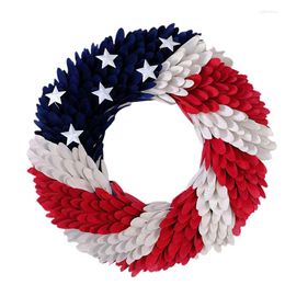 Decorative Flowers Independence Day Wreath Decoration Hanging Red White Blue Patriotic Front Door Ornament For Party Wall Celebration