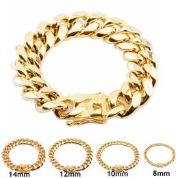 Schmuck, klassische Mode, 316L-Edelstahl-Schmuck, 14 Karat vergoldet, Drachen-Riegelverschluss, kubanische Gliederarmbänder für Herren, Kette 1,4 cm breit, gut