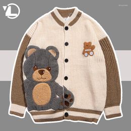 Men's Sweaters Cartoon Sweater Cardigan Men Women Furry Bear Embroidery Winter Hip Hop Knitwear Japanese Street Jacket Ugly