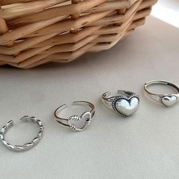 Wedding Rings Silver Colour Retro Love Heart Hollow Open Ring Female INS Trend Sweet Sexy Elegant Handmade Hip-hop Fashion Wholesale