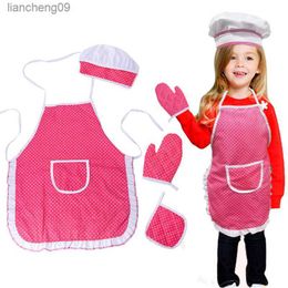 4pcs/Lot Kids Apron Chef Dress Up Clothes Cooking Baking Tool Supplies Apron Gloves Hat Set Chef Kitchen Play House DIY Toys New L230620