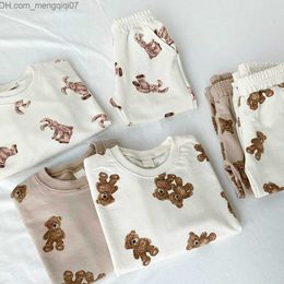 Clothing Sets Children's girls' track and field clothes Cartoon bear printed clothing suit Autumn new baby boys' long sleeved Sweatshirt+Trousers 2-piece suit Z230717