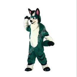 New Cute Dark Green Husky Fox Dog Mascot Costume Walking Halloween Suit Party Role Play Christmas and Large Event Play Costume