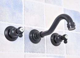Bathroom Sink Faucets Black Oil Rubbed Bronze Widespread Wall-Mounted Tub 3 Holes Dual Handles Kitchen Basin Faucet Mixer Tap Asf498