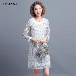 Casual Dresses XL 2XL 3XL 4XL 5XL Lace Dress Women Spring Womens Arrival 2023 Three Quarter O Neck Elegant Loose White Black