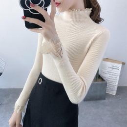 Women's Sweaters Spring And Autumn Tops Lace Half-Turtleneck Long Sleeve Bottoming Sweater Slim Pullover Winter
