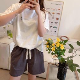 Women's Sleepwear Pyjama Sets Women Solid Drawstring Soft Home Outfit Simple Casual Candy Colour Korean Sweet Cute Summer Thin Round Neck