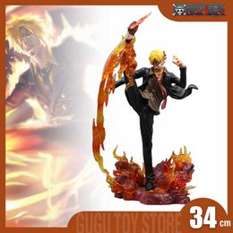 Anime Manga 34cm One Piece Sanji Anime Figures Leg Fire Battle Sanji Figure Gk Pvc Statue Figurine Model Doll Collectible Ornament Toys Gift L230717