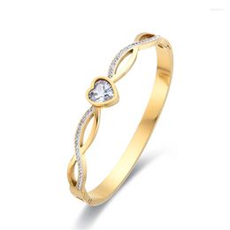 Bangle Luxury Classic Forever Love Heart Bracelet Beautiful Zircon Stainless Steel Wedding For Women's Party Jewellery Gift