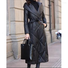 Women's Leather Genuine Jacket Women Sheepskin Duck Down Winter Coat Long For Womens Clothing Manteau Femme 18869 YY782