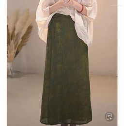 Skirts Retro Straight Women Skirt 2023 Summer Printed A Line Thin Draw String Fashion Casual Long YoYiKamomo