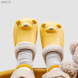 Winter children cute cartoon bear Waterproof slippers Boys and girls warm inner slippers Indoor shoes L230704