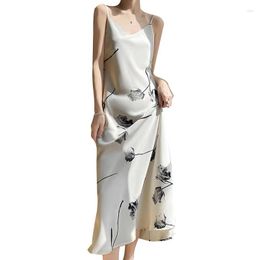 Casual Dresses ANkle Length Dress Women's V-neck Mulberry Silk Strap Fit And Flare Sexy Summer Floral Print Long Satin
