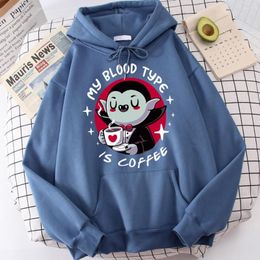 Men's Hoodies Vampire My Blood Type Is Coffee Male Harajuku Fleece Sweatshirt Personality Fashiontops Vintage Spiritual Hoodie Men