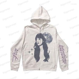 Women's Hoodies Vintage Woman Letter Printed Harajuku High Street Goth Sweatshirt Women Loose Zip Up Jacket Long Sleeve Y2k Tops Ins