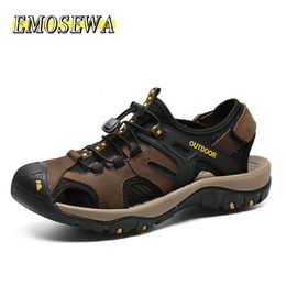 Sandals EMOSEWA Brand Hnadmade High Quality Men Genuine Leather England Style Male Cow Beach Shoes 2306715