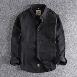 Men's Casual Shirts 2023 Coarse Twill Cotton Wash-and-wear Long-sleeved Shirt Man-n Simple Trend Pocket Spring And Autumn Smart