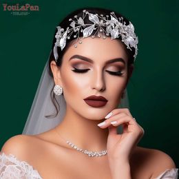 YouLaPan Alloy Leaves Bridal Headband Rhinestones Woman Headpiece Handmade Wedding Hair Accessories for Bride Headdress HP299 L230704