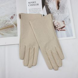 Five Fingers Gloves Women's Sheepskin Gloves Fashion Full Mesh Design Cool Breathable Silk Lining Leather Driving Gloves 230717