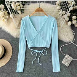 Women's Knits Tees Women's Sexy Long Sleeve Knitted Women's White V-Neck Lace Top Summer Solid Slim Top Z230717