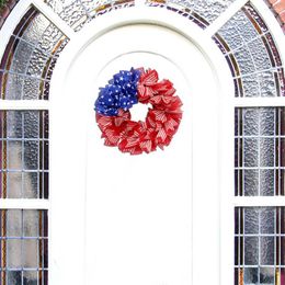 Decorative Flowers Welcome Door Garland Lightweight Independence Day Patriotic Wreath Non-fading Easy To Hang Festival Supplies
