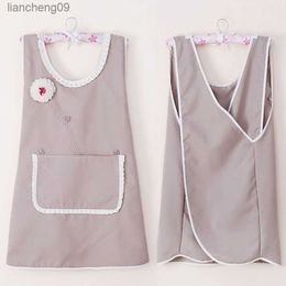 Korean Style Cross Back Apron with Pocket Sweet Cute Princess Bib Aprons for Women Gardening Painting Cooking Drawing M68E L230620