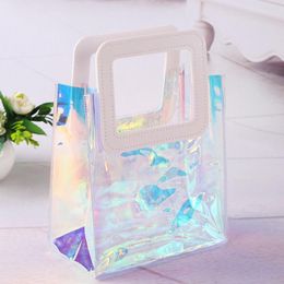 Storage Bags Waterproof Colour Illusion Shopping Gift Bag PVC Holographic Clear Reusable Outdoor Birthday Iridescent Women Handle Pouch