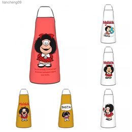 Kawaii Mafalda Apron for Women Men Unisex Bib Quino Argentina Cartoon Cooking Kitchen Tablier Cuisine Chef Gardening L230620