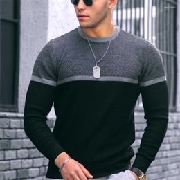 Men's Hoodies Splice Sweater Slim Fit Men's Spring And Autumn Long Sleeve T-shirt Casual Round Neck Fashion Top Sweatshirt Men Clothing